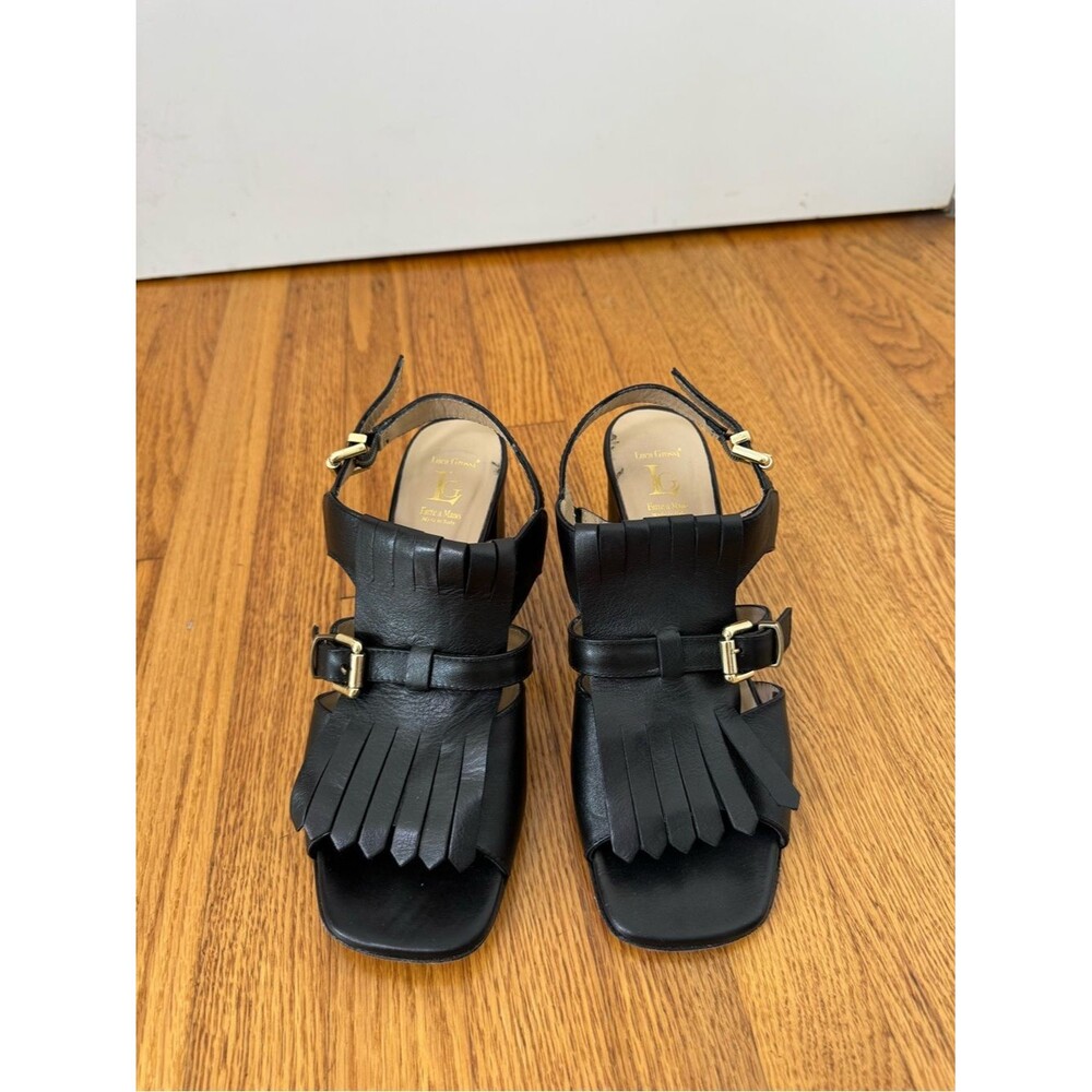 Luca Grossi Leather Open Toe Heeled Sandal Fringe Italian Size 10 - Picture 2 of 8
